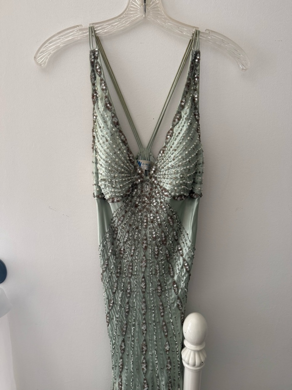 Sue Wong Sage Green Beaded Gown
